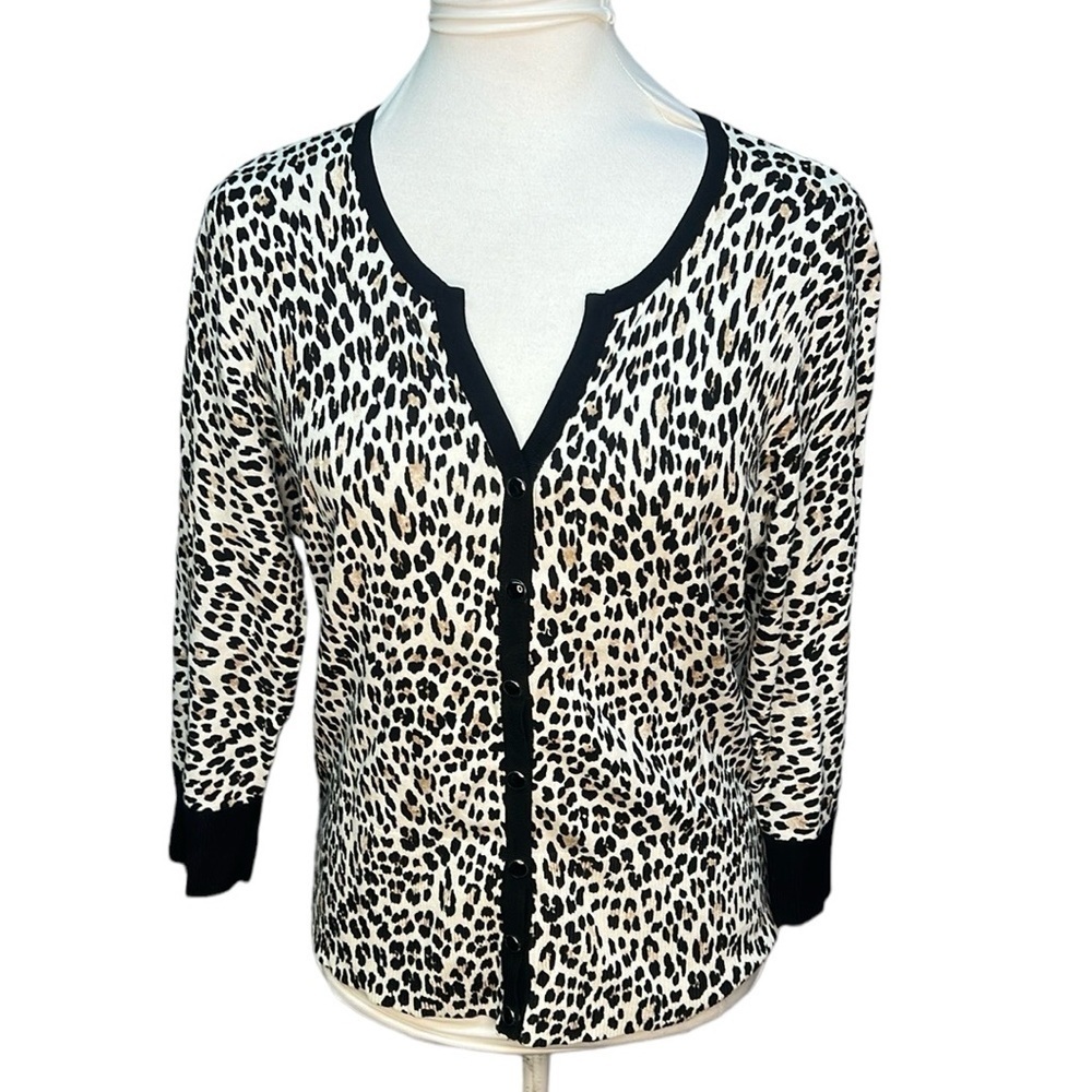 WHBM Leopard Ribbed Cardigan
